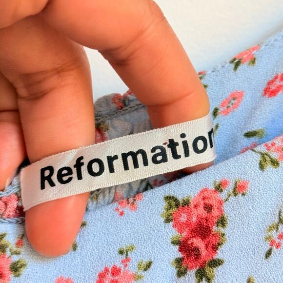 Reformation Bristol Blue Floral Puff Sleeve Smocked Mini Dress Petunia Sz Small - Picture 6 of 8